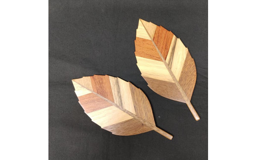 寄木のコースター 「木の葉」2枚セット 木の香アート『まどころ』