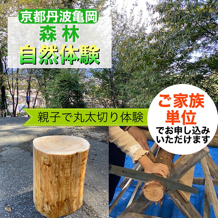 春休み 自然体験 親子で丸太切り体験 コースター・椅子製作体験（家族単位）体験 森林 日帰り ピクニック 京都 丹波 亀岡