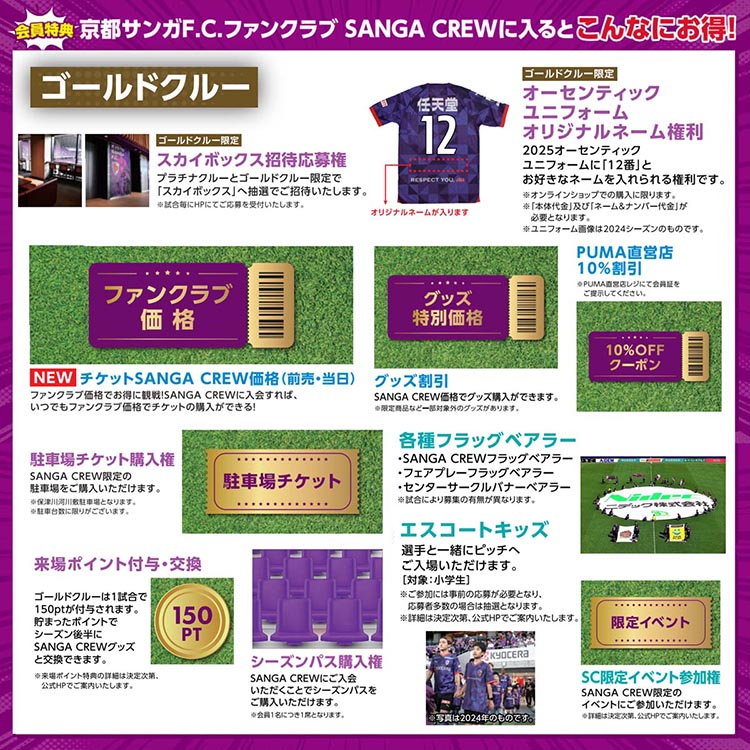 【期間限定】京都サンガF.C.ファンクラブ『2025シーズン SANGA CREW サンガクルー ≪ゴールドクルー≫』入会権 サッカー 応援 サポーター スタジアム観戦 グッズ イベント参加 家族 ファミリー