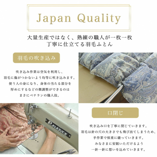 軽くて暖か 京都金桝 羽毛布団 本掛け シングル ハンガリーホワイトダウン90％ DP360 日本製 京都亀岡産 ｜ 冬用 掛け布団 掛布団 ｜ アクア