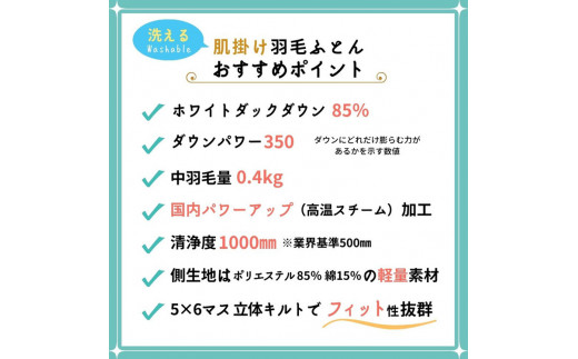 ＜京都金桝＞羽毛 肌ふとん シングル ホワイトダックダウン85% 羽毛布団 掛け布団 肌掛け 日本製 ダウンケット ｜ 寝具 布団 国産 洗濯可 夏 夏用 洗える 便利 シンプル 無地 軽量 新生活 ふるさと納税布団 ｜ ラークル