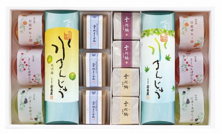 ＜京都栗菓匠 若菜屋＞期間限定 涼菓詰合せ（大）【国産菓ぜりー 水まんじゅう 栗水ようかん 栗阿彌】《夏 贈答 甘夏 さくらんぼ ピオーネ 紀州梅 ようかん 渋皮栗 栗納豆》◇