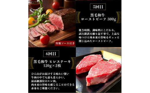 訳あり 京都府産黒毛和牛(A4・A5)人気部位 6回定期便【焼肉・すき焼き・ステーキ2種・しゃぶしゃぶ・ローストビーフ 計2.54kg】京の肉 ひら山 味わいづくし≪定期便 和牛 牛肉 国産 京都 丹波産 冷凍 ふるさと納税牛肉 ふるさと納税焼肉≫