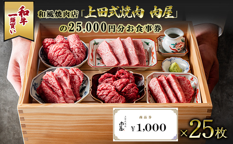 和牛一頭買い和風焼肉店「上田式焼肉　肉屋」の25,000円分お食事券