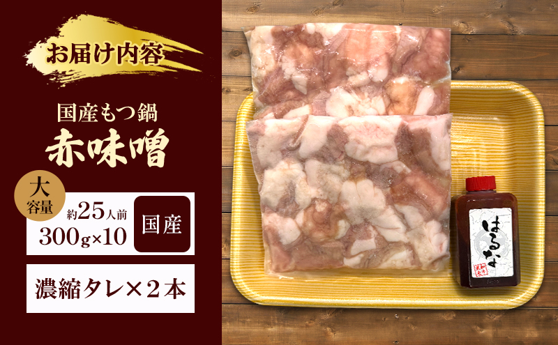国産もつ鍋 赤味噌　大容量(約25人前)　300g×10 牛肉 国産牛 牛ホルモン モツ 鍋 冷凍 京都