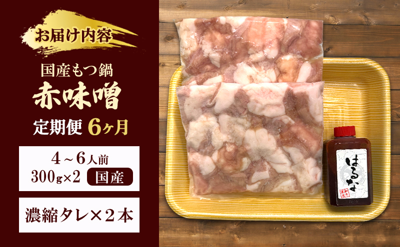【6か月定期便】国産もつ鍋 赤味噌４～6人前　300g×2 | 牛肉 国産牛 牛ホルモン モツ 鍋 冷凍 京都