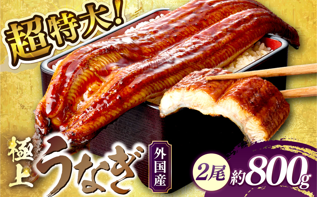 超特大！ふっくら肉厚！うなぎ蒲焼 2尾 合計800g前後 ふるさと納税 鰻 外国産 ウナギ 肉厚 蒲焼 鰻の蒲焼 有頭 蒲焼き
