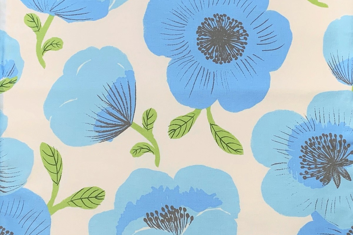 天然繊維手作り　木綿わた入り敷ふとん（ポピー柄「ブルー」）