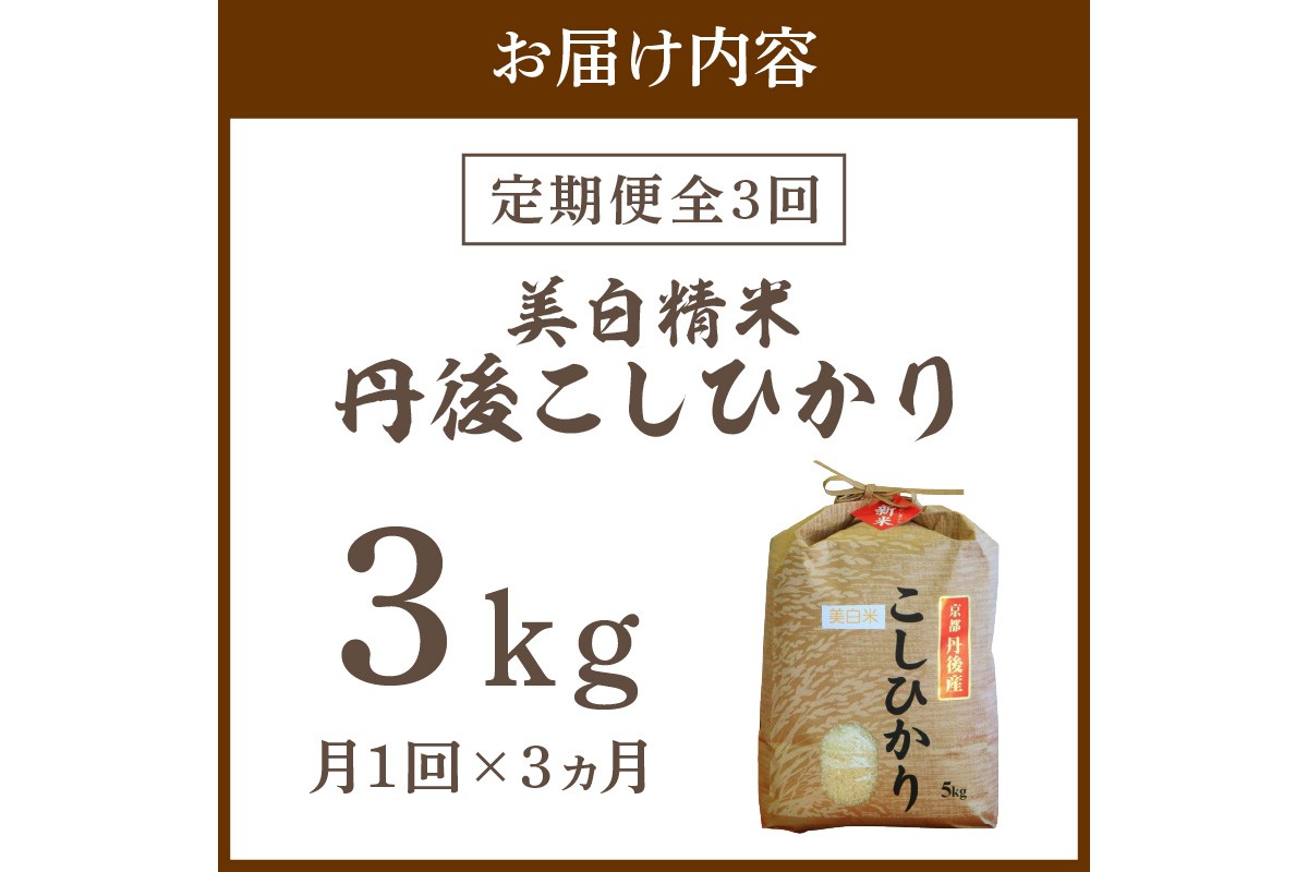 【定期便3回】令和7年産  美白精米 丹後こしひかり 3kg×3ヵ月 1等米