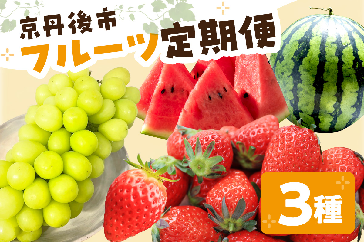 京丹後フルーツ定期便3種（いちご、スイカ、シャインマスカット）
