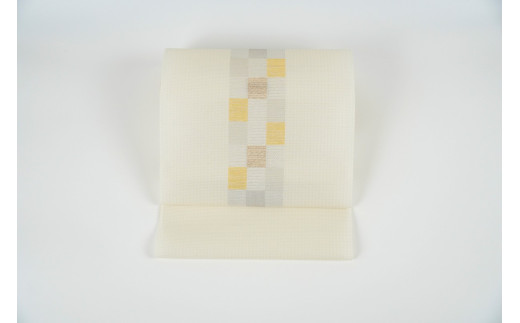 ＜丹後の藤布　遊絲舎＞八寸名古屋帯　「すかし市松文」（白）選べるお仕立て