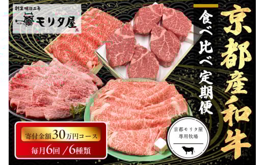 【定期便　毎月×6回】京都産和牛　食べ比べ定期便　6種/寄附額300,000円コース　【京都モリタ屋専用牧場】