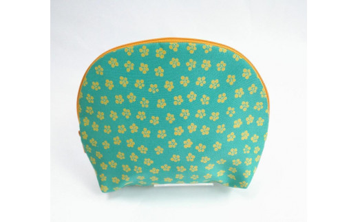 シルク・ちりめんポーチ（小花模様）グリーン