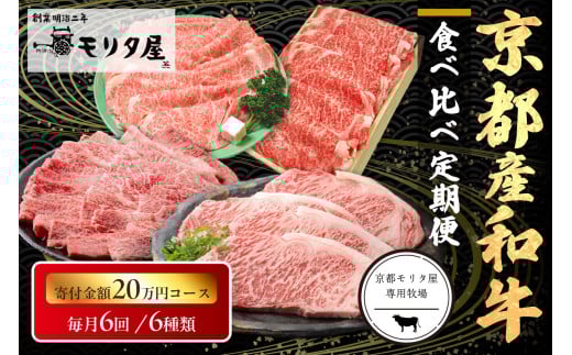 【定期便　毎月×6回】京都産和牛　食べ比べ定期便　6種/寄附額200,000円コース　【京都モリタ屋専用牧場】