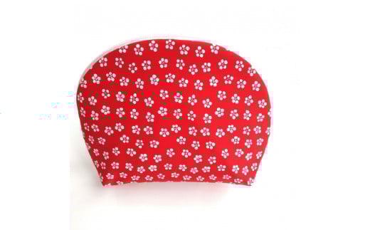 シルク・ちりめんポーチ（梅模様）赤