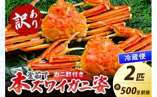 【大好評！カニ酢付き】訳あり！釜茹で！本ずわいがに姿 500g×2杯