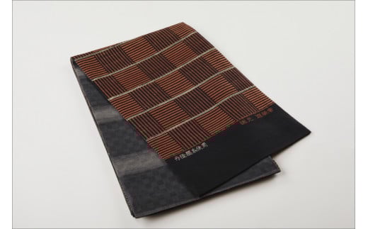 丹後の藤布　京袋帯「市松間藤文」　朱