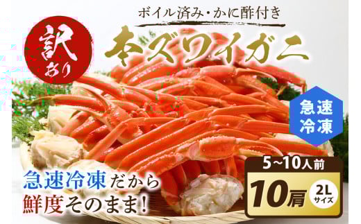 【訳あり！カニ酢付き】急速冷凍 ボイル済み 本ズワイガニ 2Lサイズ10肩