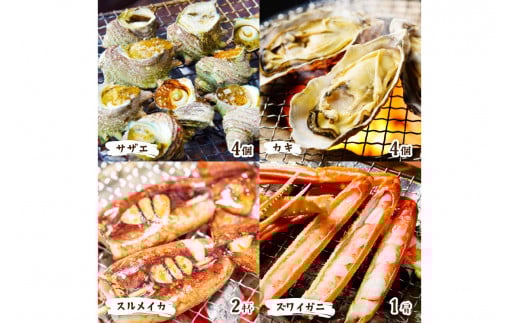 【先行予約】大満足！京丹後・海鮮BBQ　Cセット　贅沢生ズワイガニ付き　4種11品（3～4人前）（2026年4月中旬～発送）　YK00554