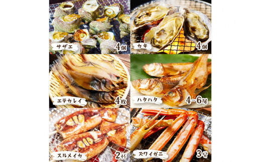 大好評！京丹後・海鮮BBQ　Gセット　大盛り生ズワイガニ　6種23品（4～5人前）（2026年4月中旬～発送） 魚介類 さざえ カキ かき いか イカ カレイ カニ 蟹 ズワイガニ ハタハタ バーベキュー キャンプ アウトドア 個包装 冷凍 送料無料 BBQファミリー