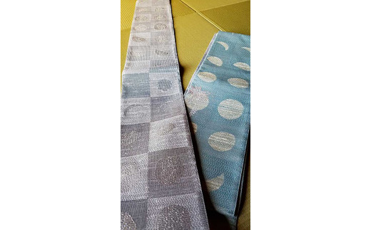 丹後帯 半幅帯「雪月花」（グレー／水）