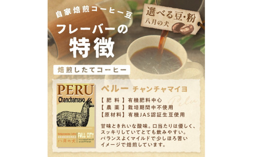 【栽培期間中農薬不使用】自家焙煎コーヒー豆 ペルー チャンチャマイヨ 500g（250g×2）　約50杯分　小分け　豆・粉 選べる