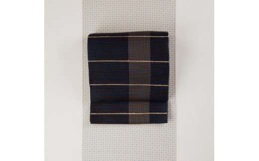 丹後の藤布　八寸名古屋帯　「夏一文字」（濃紺）全通/松葉仕立て（手先のみカガル）