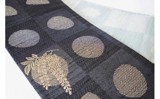 丹後帯 半幅帯「雪月花」（黒／水）