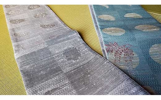 丹後帯 半幅帯「雪月花」（グレー／水）