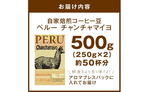 【栽培期間中農薬不使用】自家焙煎コーヒー豆 ペルー チャンチャマイヨ 500g（250g×2）　約50杯分　小分け　豆・粉 選べる