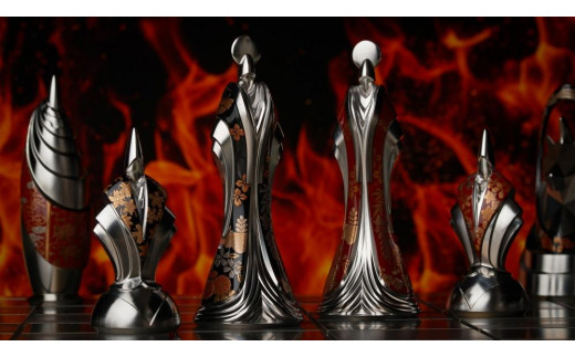 匠チェス（4-Queen 朱1体）姫（蝶、花紋、藤、竹、菊、桐、梅、桜）