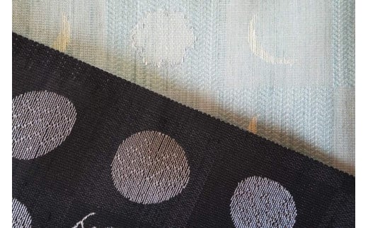 丹後帯 半幅帯「雪月花」（黒／水）