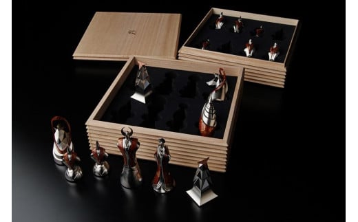 匠チェス（セット）チェスピース黒軍16体 チェスピース朱軍16体 チェスボード