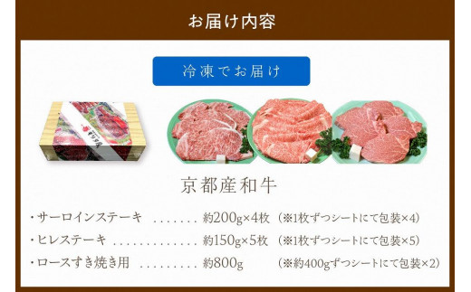 京都産和牛ヒレステーキ（約150ｇ×5枚）・サーロインステーキ（約200ｇ×4枚）・ロース（約800ｇ）すき焼き用 【京都モリタ屋専用牧場】