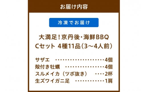 【先行予約】大満足！京丹後・海鮮BBQ　Cセット　贅沢生ズワイガニ付き　4種11品（3～4人前）（2026年4月中旬～発送）　YK00554