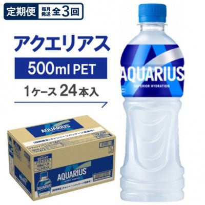 【毎月定期便】アクエリアス500mlPET 24本入全3回【4075376】