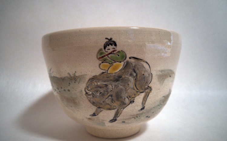 〜京の伝統工芸・清水焼〜 騎牛帰家を描いた茶碗４【06404】