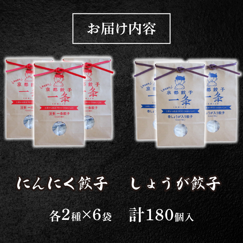 選べる 餃子 2種詰め合わせセット にんにく餃子 ＆ しょうが餃子 180個 冷凍 ぎょうざ ギョウザ ギョーザ しょうが 生姜 豚肉 便利 簡単調理 惣菜 絶品 おかず お子様 家族 こだわり餃子 餃子 人気餃子 簡易包装餃子 訳あり餃子 訳アリ 冷凍餃子 冷凍生餃子 京都 井手町 京都餃子一条 【233】