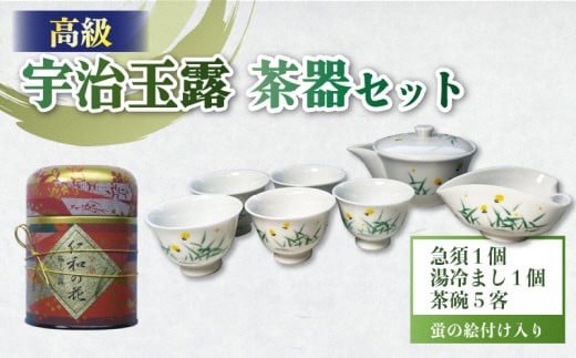 高級 宇治玉露 ＆ 茶器 セット (仁和の花100g) 缶入り 海峰窯 絵付け 茶器 急須 湯冷まし 茶碗 小川武治茶舗 コラボ商品 茶碗 セット 茶葉 お茶 日本茶 国産 京都府【091】