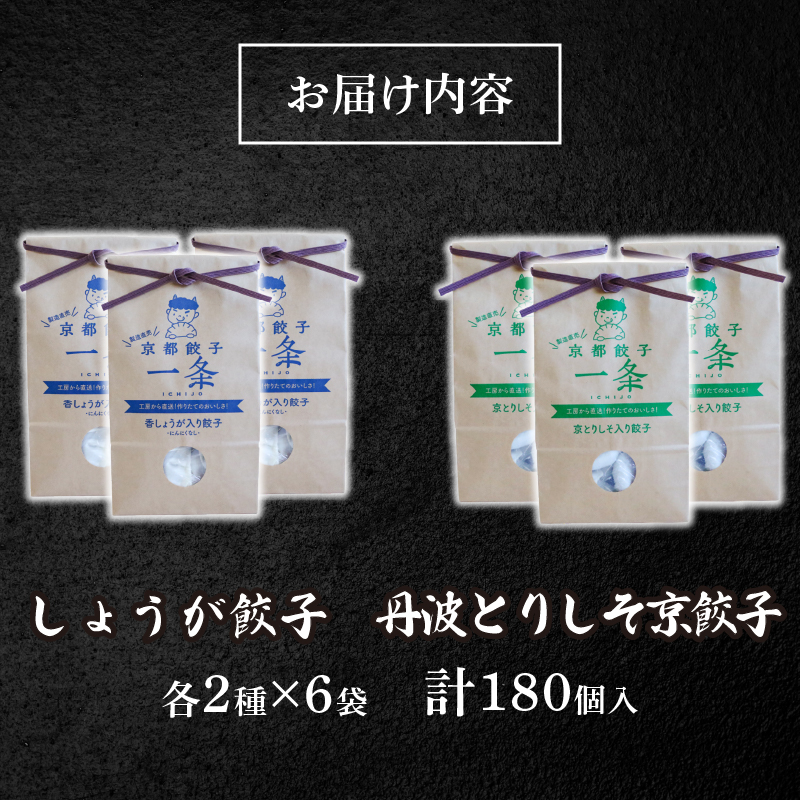 選べる 餃子 2種詰め合わせセット しょうが餃子 ＆ 丹波とりしそ京餃子 180個 冷凍 ぎょうざ ギョウザ ギョーザ しょうが 生姜 豚肉 便利 簡単調理 惣菜 絶品 おかず お子様 家族 こだわり餃子 餃子 人気餃子 簡易包装餃子 訳あり餃子 訳アリ 冷凍餃子 冷凍生餃子 京都 井手町 京都餃子一条 【235】