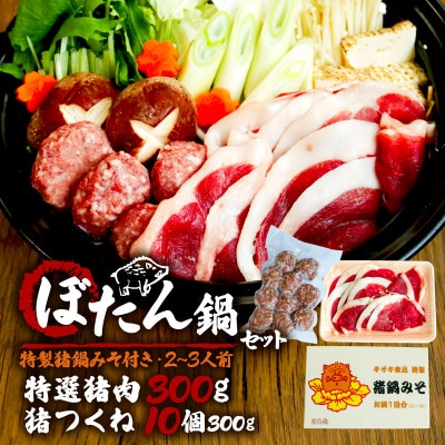 ぼたん鍋セット (特選猪肉300g+つくね10個+特製猪鍋みそ付き)【配送不可地域：離島】【1564183】