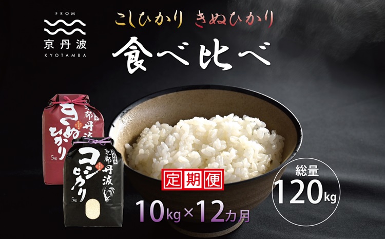 【12カ月定期便】《新米先行予約》 京丹波こしひかり・きぬひかり 食べ比べセット 10kg×12カ月連続 合計120kg 令和6年産 京都 米 精米 コシヒカリ ※北海道・東北・沖縄・その他離島は配送不可 [216MB003R]