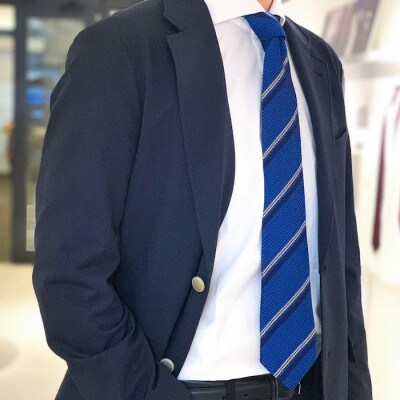 【手織りネクタイ】丹後ブルー 2ラインタイ kuskafabric 京都・丹後のシルク織物【1540615】