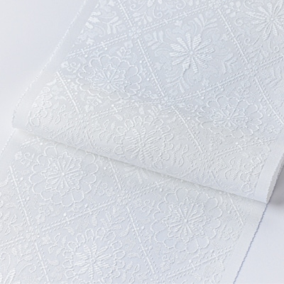 ワタマサ　三重織 正絹白半衿(華紋入菱格子)シルク100%日本製和装小物　丹後ちりめん織元より【1606058】