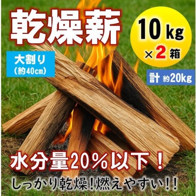 【毎月定期便】乾燥薪 キャンプ用 10kg×2箱 大割(約40cm) 広葉樹ミックス全4回【4087745】