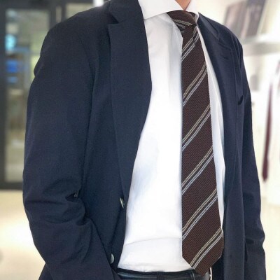 【手織りネクタイ】ブラウン 2ラインタイ kuskafabric 京都・丹後のシルク織物【1540639】