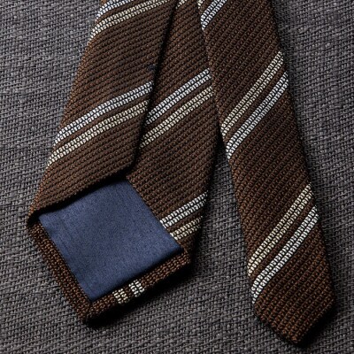 【手織りネクタイ】ブラウン 2ラインタイ kuskafabric 京都・丹後のシルク織物【1540639】