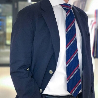 【手織りネクタイ】ネイビー 2ラインタイ kuskafabric 京都・丹後のシルク織物【1099803】