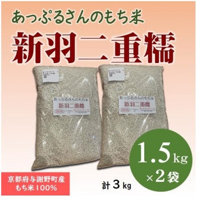 【京都府固有種・希少もち米】 新羽二重糯1.5kg×2袋　冷めてもやわらかい最高級もち米　農家直送【1713950】