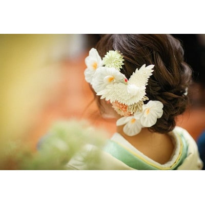 森の美しさを守る　与謝野ヒノキ木箱入りシルク100%つまみ細工ウエディングセット　京都丹後より【1584973】